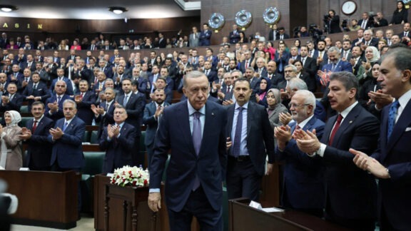 Turkey's President Tayyip Erdogan attends a meeting at the  parliament in Ankara